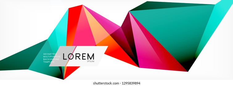 Triangle 3d polygonal art style. Future geometric design. Vector geometry futuristic decoration.