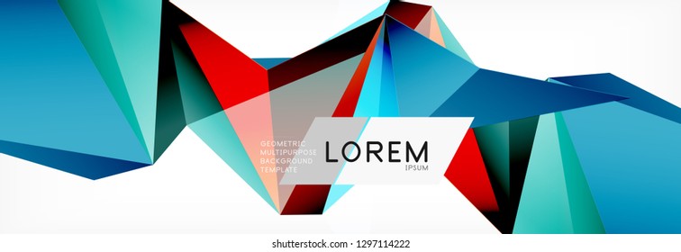 Triangle 3d polygonal art style. Future geometric design. Vector geometry futuristic decoration.