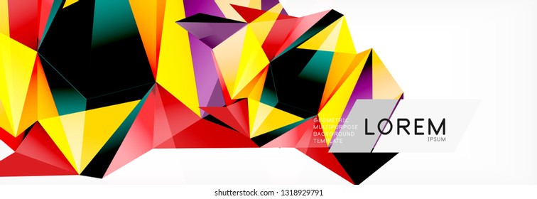 Triangle 3d polygonal art style. Future geometric design. Vector geometry futuristic decoration.