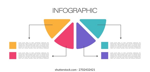 Triángulo con 4 Elementos, Plantilla infográfica para Web, negocios, presentaciones, Ilustración vectorial. Visualización de datos empresariales.