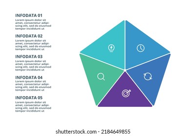 Triangle with 5 elements, infographic template for web, business, presentations, vector illustration. Business data visualization.
