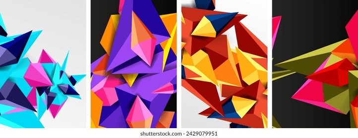 Triangle abstract concepts poster set with geometric minimal designs