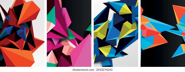 Triangle abstract concepts poster set with geometric minimal designs