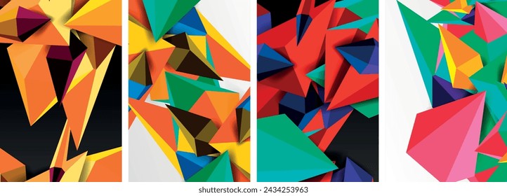 Conjunto de póster de conceptos abstractos de triángulo con diseños geométricos mínimos