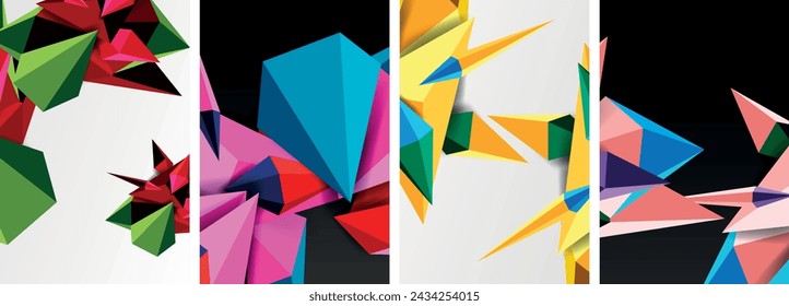 Triangle abstract concepts poster set with geometric minimal designs