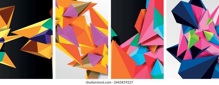 Triangle abstract concepts poster set with geometric minimal designs