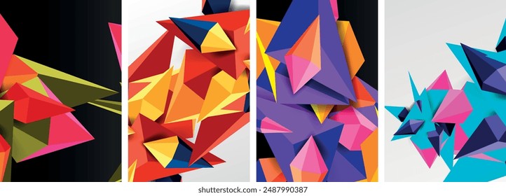 Conjunto de póster de conceptos abstractos de triángulo con diseños geométricos mínimos