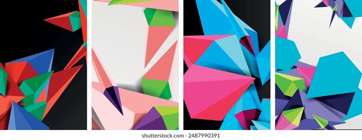 Triangle abstract concepts poster set with geometric minimal designs