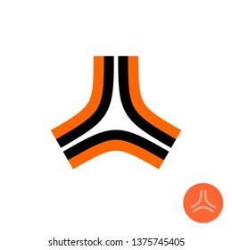 Triangle abstract geometric logo. Three wide bent lines in a triangle shape sign. Tech, military or space theme symbol. Adjustable stroke width.