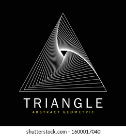 Triangle abstract geometric white color logo with a black background.  vector illustration