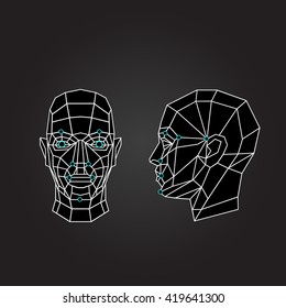 Triangle abstract human face, front view. Biometric verification. Concept of 3d Facial recognition. Cybersecurity. Deepfake. Vector illustration eps 8