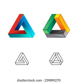 Triangle abstract logo. Infinite looped 3D shape. Impossible figure. 