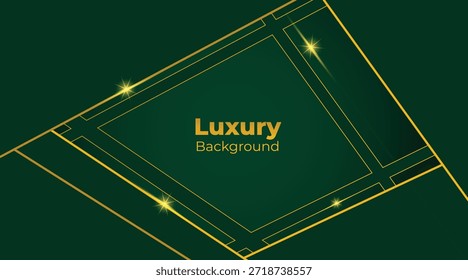 Abstrakter, luxuriöser grüner Hintergrund mit eleganten, glänzenden goldenen Linien, geometrischen Schichten und modernem Premium-Design