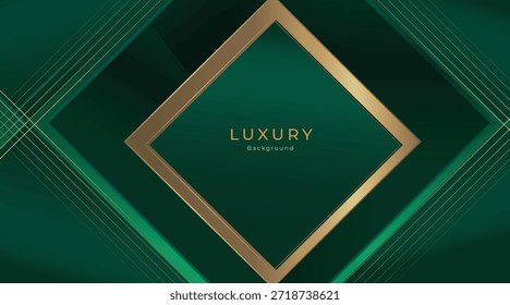 Fondo verde de lujo Abstractas del triángulo con las líneas doradas brillantes elegantes, las capas geométricas, y el diseño moderno de Premium
