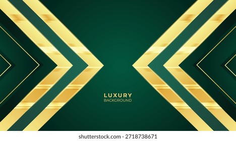 Triângulo Abstrato Luxo Fundo Verde com Elegantes Linhas Douradas Brilhantes, Camadas Geométricas e Design Moderno Premium