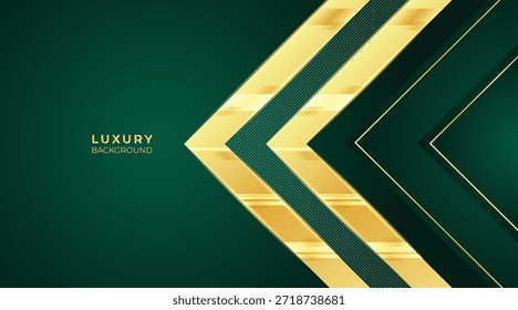 Fondo verde de lujo Abstractas del triángulo con las líneas doradas brillantes elegantes, las capas geométricas, y el diseño moderno de Premium
