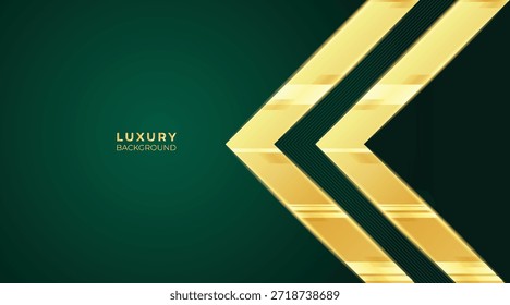 Triangle Abstract Luxury Green Background with Elegant Shiny Golden Lines, Geometric Layers, and Premium Modern Design
