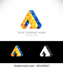 Triangle Abstract vector logo design template. Business media icon sign. Creative Technology symbol  letter A.