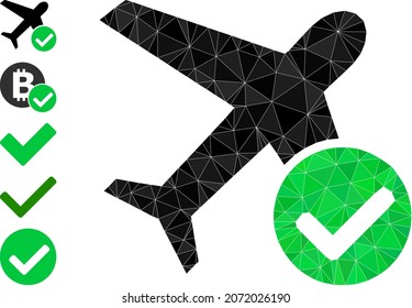 Triangle accept airplane polygonal symbol illustration, and similar icons. Accept Airplane is filled with triangles. Low-poly accept airplane constructed with random filled triangles.
