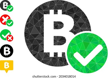 Triangle accept bitcoin polygonal symbol illustration, and similar icons. Accept Bitcoin is filled with triangles. Low-poly accept bitcoin constructed with random color triangles.