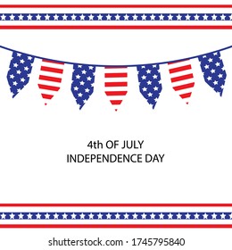 Triangle american flag garland on white background. Vector graphics. July 4 - Independence Day