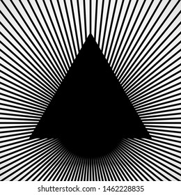 Triangle amid rays, geometric symbol