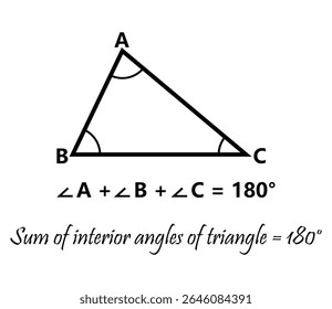 Triângulo ângulos soma teorema geometria matemática educação aprendizagem diagrama ilustração fórmula vetor