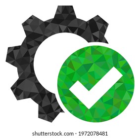 Triangle apply settings gear polygonal icon illustration. Apply Settings Gear lowpoly icon is filled with triangles. Flat filled abstract mesh image based on apply settings gear icon.