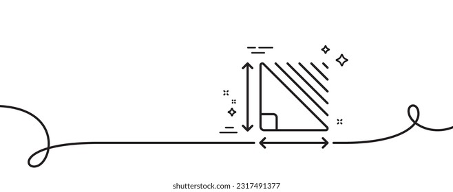 Triangle area line icon. Continuous one line with curl. Plan dimension sign. Territory measurement symbol. Triangle area single outline ribbon. Loop curve pattern. Vector