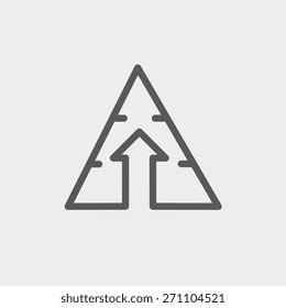 Triangle arrow up icon thin line for web and mobile, modern minimalistic flat design. Vector dark grey icon on light grey background.