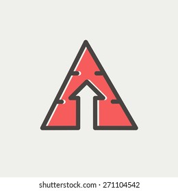 Triangle arrow up icon thin line for web and mobile, modern minimalistic flat design. Vector icon with dark grey outline and offset colour on light grey background.