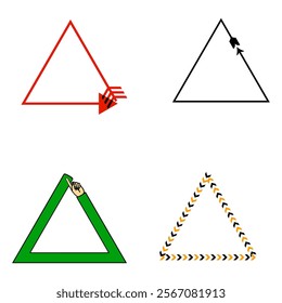 Triangle arrow icons. Geometric arrow graphics. Simple vector design. Colorful triangle shapes.