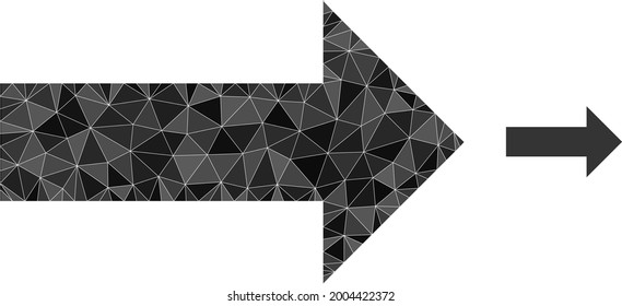 Triangle arrow polygonal icon illustration. Arrow lowpoly icon is filled with triangles. Flat filled geometric mesh symbol based on arrow icon.