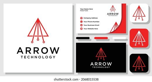 Triangle Arrow Technology Digital Up Forward Success Modern Logo Design with Business Card Template