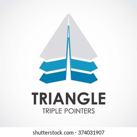 Triangle arrow up of three pointers abstract vector and logo design or template cursor fly business icon of company identity symbol concept