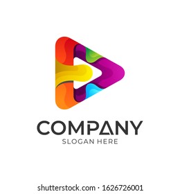 Triangle arrow vector logo design. Media play button icon design template