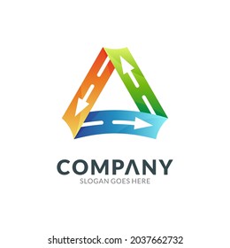 Triangle with arrows 3d colorful gradient logo template