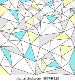 Triangle art mosaic design with blue and yellow elements. Minimalistic polygonal background.