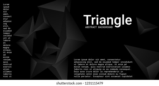 Triangle background. Abstract composition of triangular pyramids. Minimal geometric background.  3D vector illustration . Black  three-dimensional triangular pyramids in space.