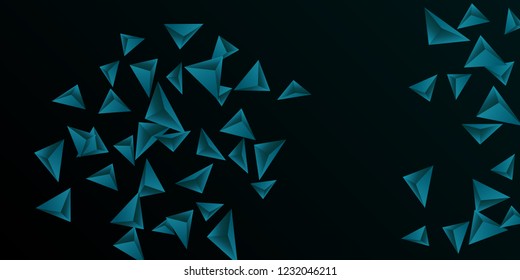 Triangle background. Abstract composition of triangular pyramids. Minimal geometric background.  3D vector illustration . Emerald  three-dimensional triangular pyramids in space.