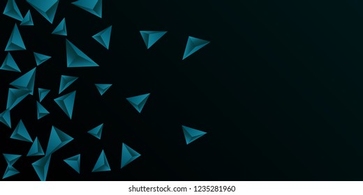 Triangle background. Abstract composition of triangular pyramids. 3D vector illustration . Futuristic geometric background.  Emerald  three-dimensional triangular pyramids in space.