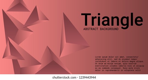 Triangle background. Abstract composition of triangular pyramids. 3D vector illustration . Modern geometric background.  Burgundy  three-dimensional triangular pyramids in space.