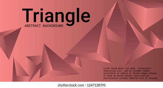 Triangle background. Abstract composition of triangular pyramids. Modern geometric background.  3D vector illustration . Burgundy  three-dimensional triangular pyramids in space.