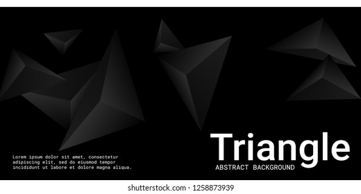 Triangle background. Abstract composition of triangular pyramids. 3D vector illustration . Futuristic geometric background.  Black  three-dimensional triangular pyramids in space.