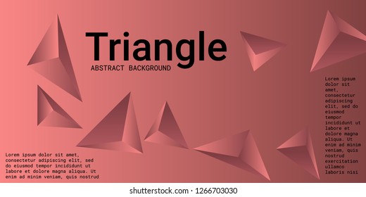 Triangle background. Abstract composition of triangular pyramids. 3D vector illustration . Minimal geometric background.  Burgundy  three-dimensional triangular pyramids in space.