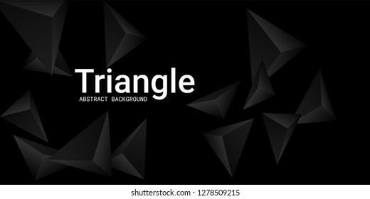 Triangle background. Abstract composition of triangular pyramids. Minimal geometric background.  3D vector illustration . Black  three-dimensional triangular pyramids in space.