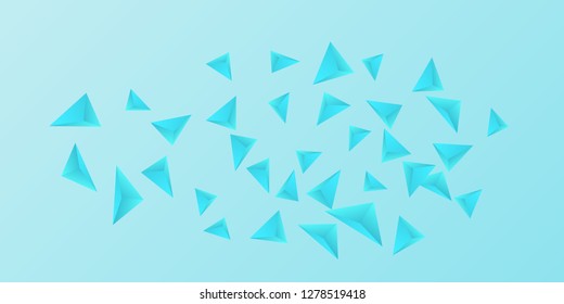 Triangle background. Abstract composition of triangular pyramids. 3D vector illustration . Creative geometric background.  Blue  three-dimensional triangular pyramids in space.