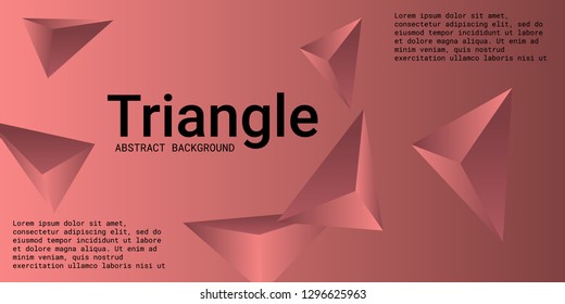 Triangle background. Abstract composition of triangular pyramids. 3D vector illustration . Futuristic geometric background.  Burgundy  three-dimensional triangular pyramids in space.