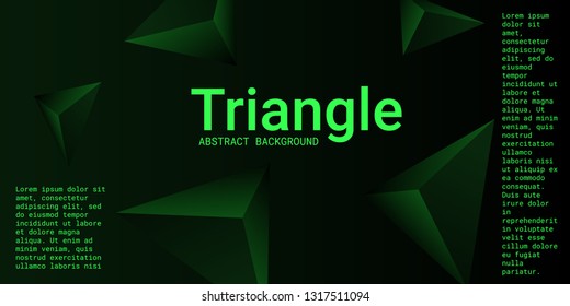 Triangle background. Abstract composition of triangular pyramids. 3D vector illustration . Modern geometric background.  Emerald  three-dimensional triangular pyramids in space.