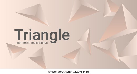 Triangle background. Abstract composition of triangular pyramids. 3D vector illustration . Futuristic geometric background.  Gentle beige  three-dimensional triangular pyramids in space.